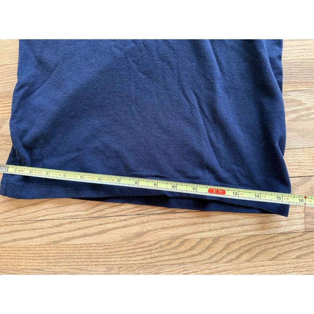 Tory Burch Navy Blue Pima Cotton Ruffle Henley LS Small Top Gold Logo Buttons